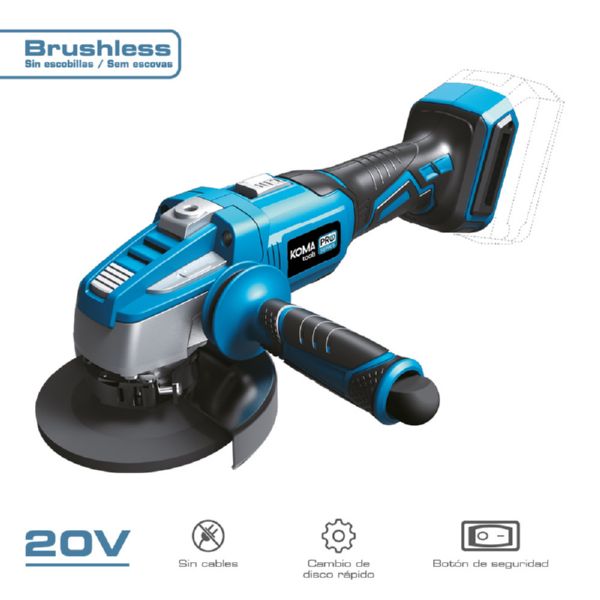 AMOLADORA 125MM 20V BRUSHLESS (SIN BATERIA Y CARGADOR) KOMA TOOLS PRO SERIES BATTERY EDM